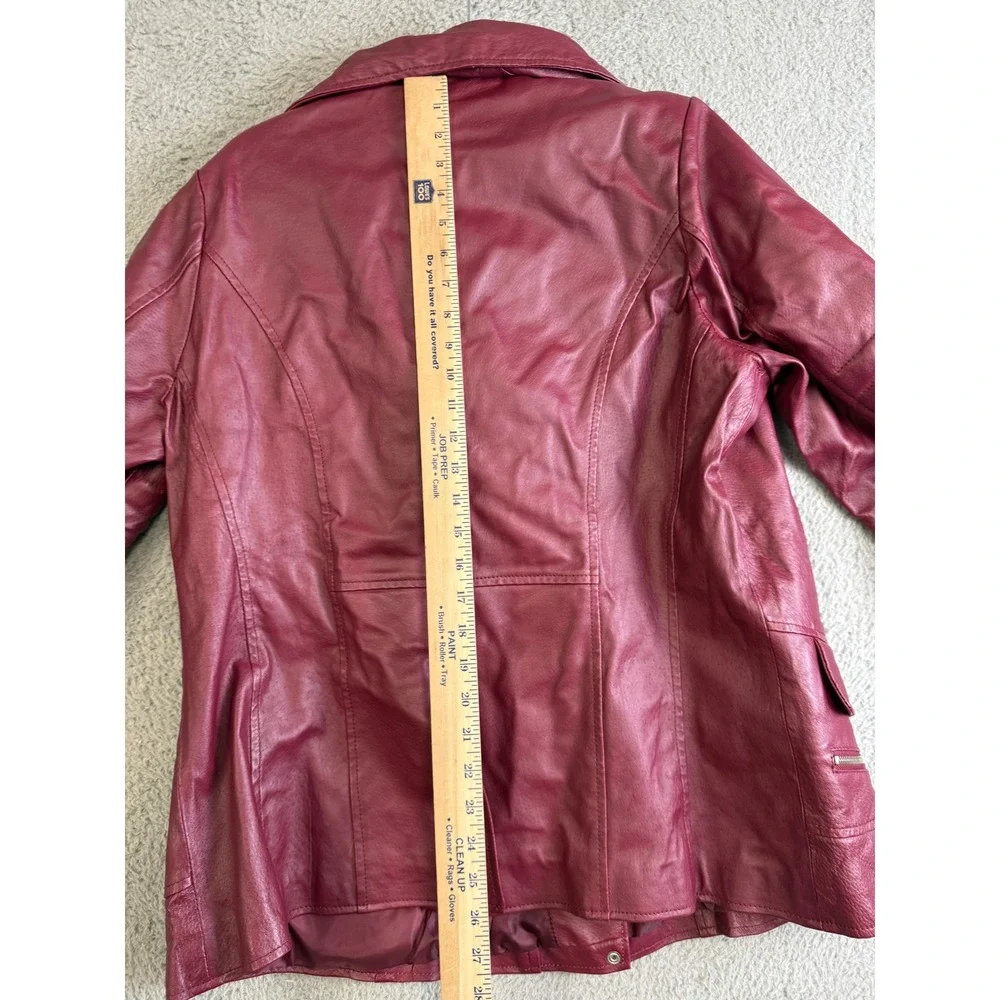 Roaman's Jacket Womens 16W Burgundy Leather Asymmetrical‎ Zip Moto Quilted Plus
